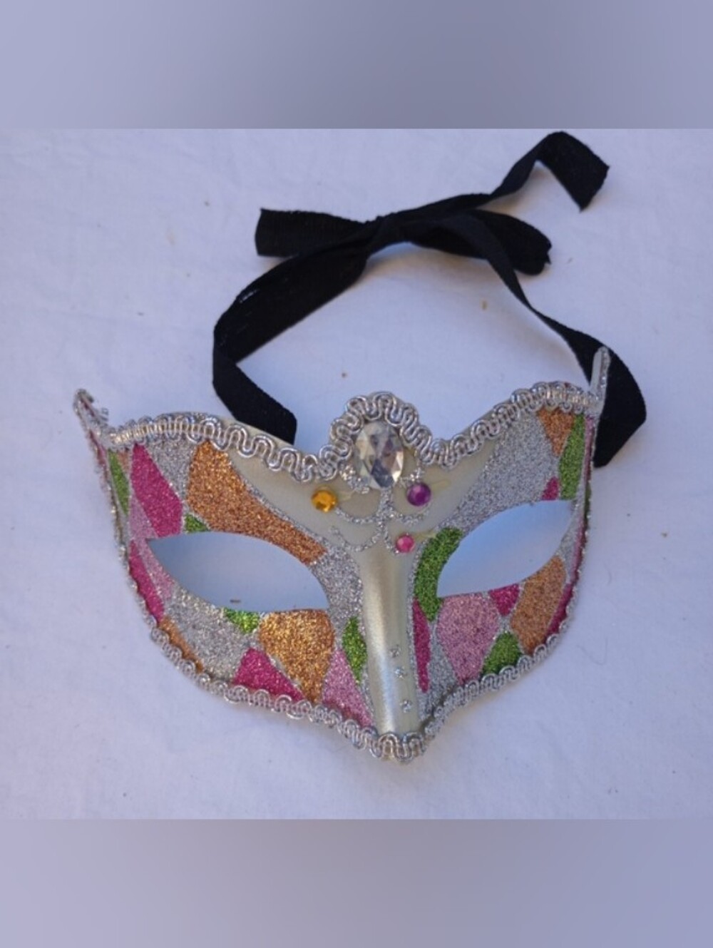Harlequin Venetian Masquerade Mask Colobina Mardi Gras Carnival Halloween Silver
